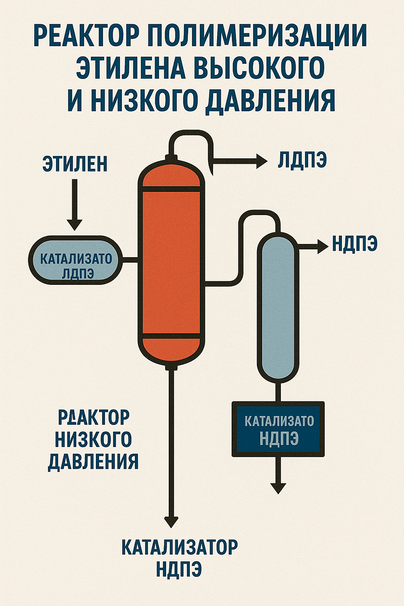 Схема реактора полимеризации этилена высокого и низкого давления