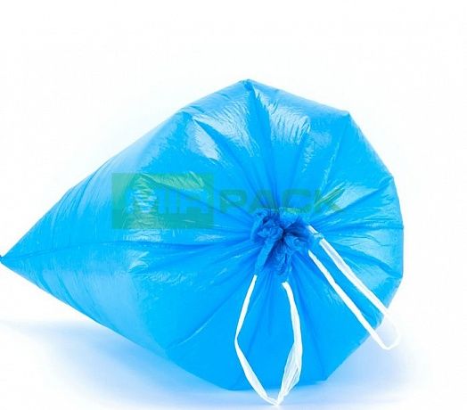 Мешок для мусора с завязками 120 л, 10 штук в рулоне ПCД 3-х слойный синий 35 мкм для тяжелого и острого мусора прямое дно + ленты для затягивания - Вид 3